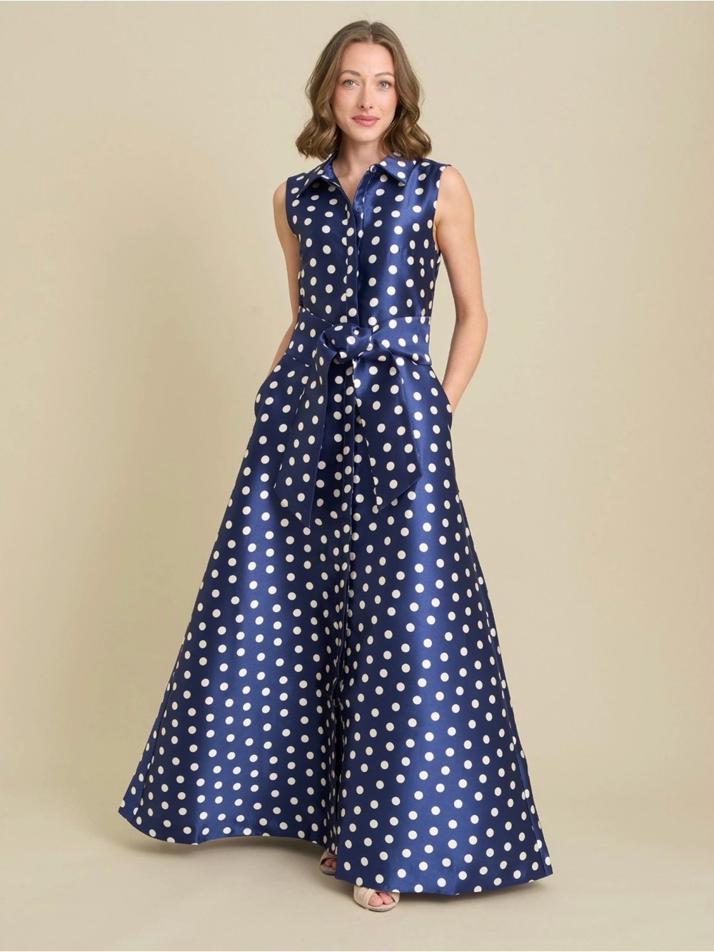 JULIA JORDAN SLEEVELESS POLKA DOT MAXI DRESS COLOR NAVY SIZE 6 NWT - Picture 7 of 13